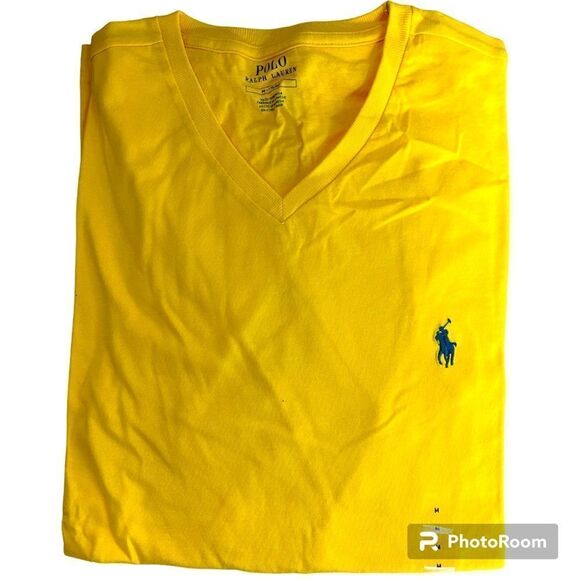 POLO RALPH LAUREN V-neck T-shirt In Yellow NEW - Picture 1 of 4